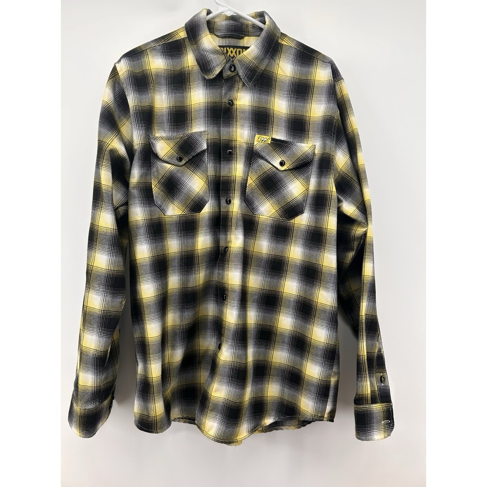 Dixxon Flannel Mooneyes Collab Shirt Men's Large Yellow Black Plaid Limited Ed